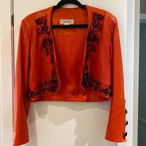 Yves Saint Laurent deep orange leather jacket with red jewels Size 42